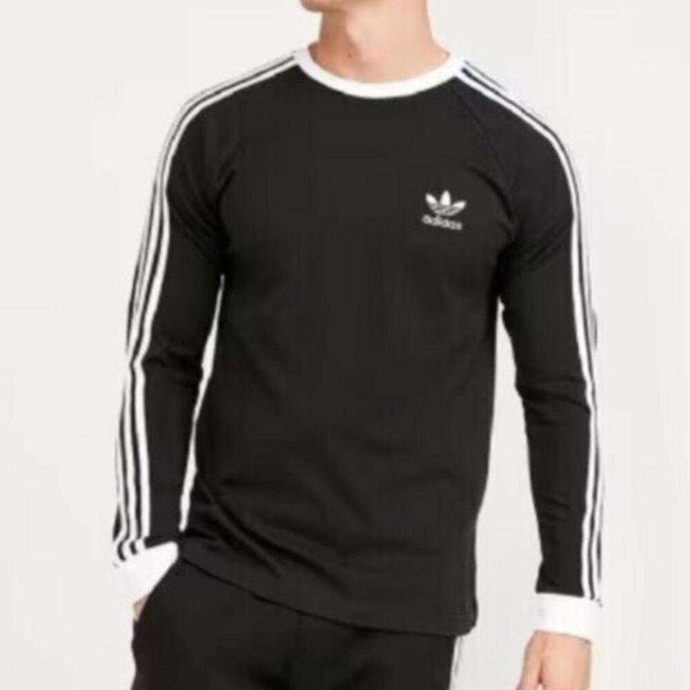 Adidas Adicolor Classics 3-Stripes Long Sleeve Slim Fit Black White Tee Men 2XL